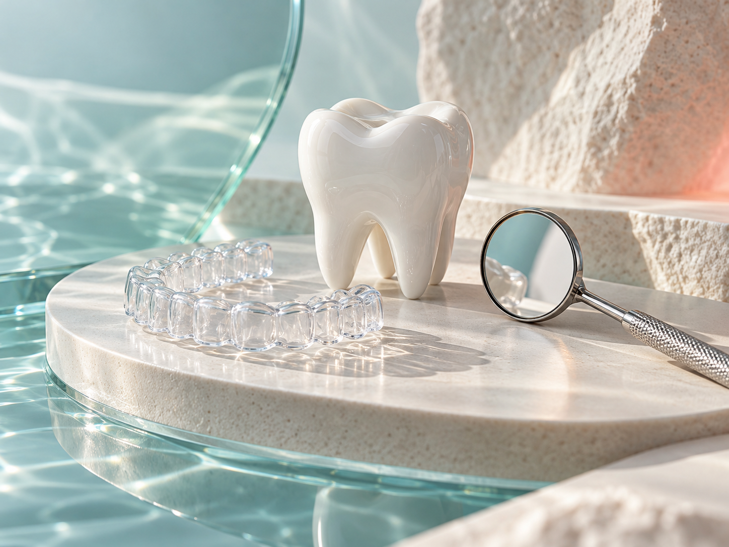 Dental mirror, clear aligner and tooth model